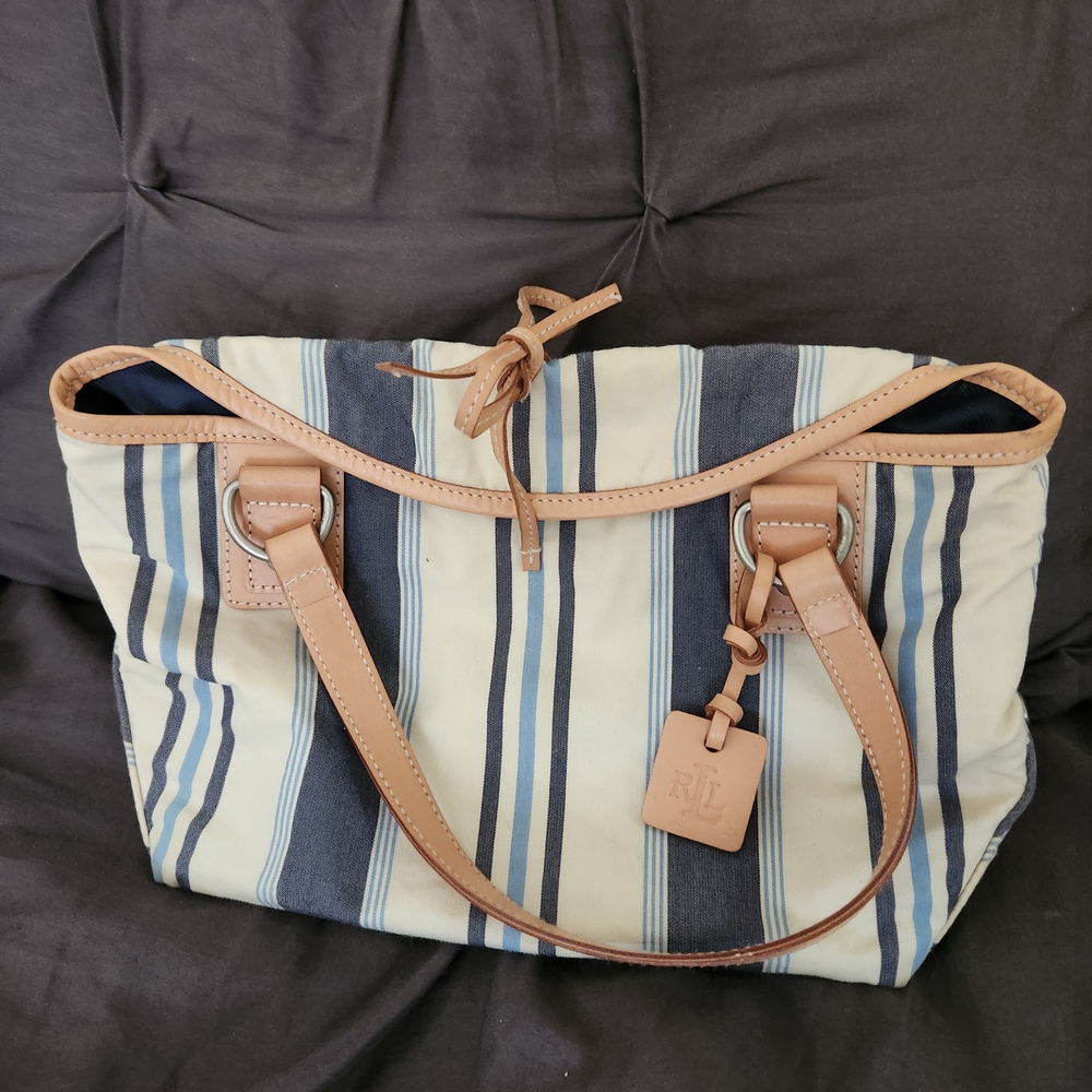 Ralph Lauren Blue and Cream Striped Tote Bag